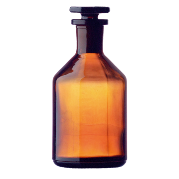 Steilbrustflaschen, Braunglas, Enghals, mit Glasstopfen
