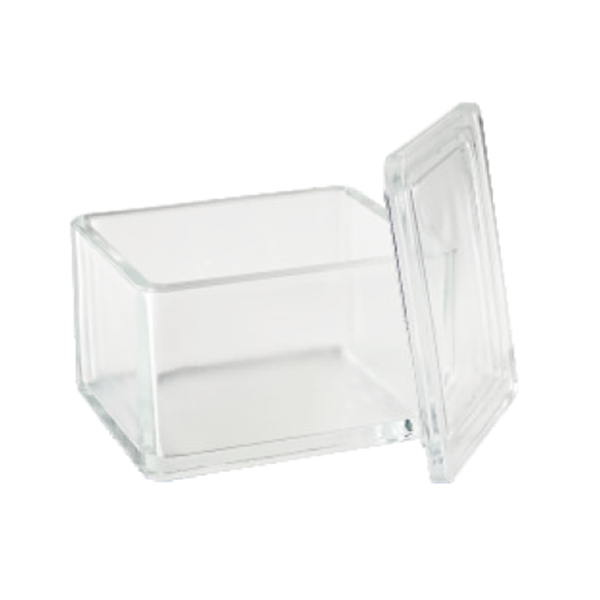 Färbekasten aus Glas, ohne Einsatz. mit Falzdeckel