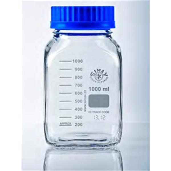 Vierkant-Laborgewindeflasche, Klarglas, Ausgießring, GL80