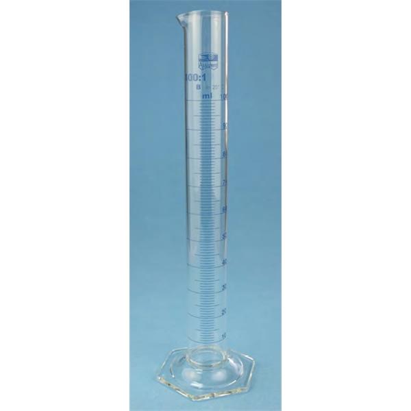Messzylinder, Normalausführung, Borosilikatglas 3.3, hohe Form, blau graduiert