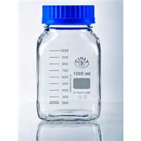 Vierkant-Laborgewindeflasche, Klarglas, Ausgießring, GL80 Vierkant-Laborgewindeflasche, Klarglas, Ausgießring, GL80